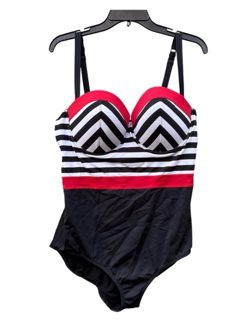 Torrid Women Size 2 One Piece Swimsuit Black White Red Striped Retro Push Up